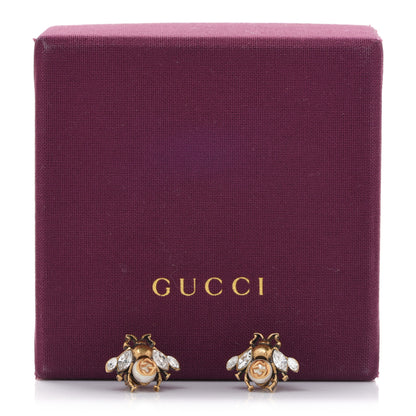 Gucci Crystal Pearl GG Bee Earrings Gold 5 of 5