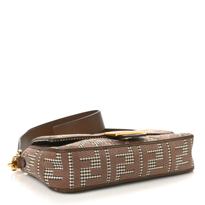 Fendi Wool Vitello King Houndstooth FF Embroidered Baguette Beige Moro 4 of 12