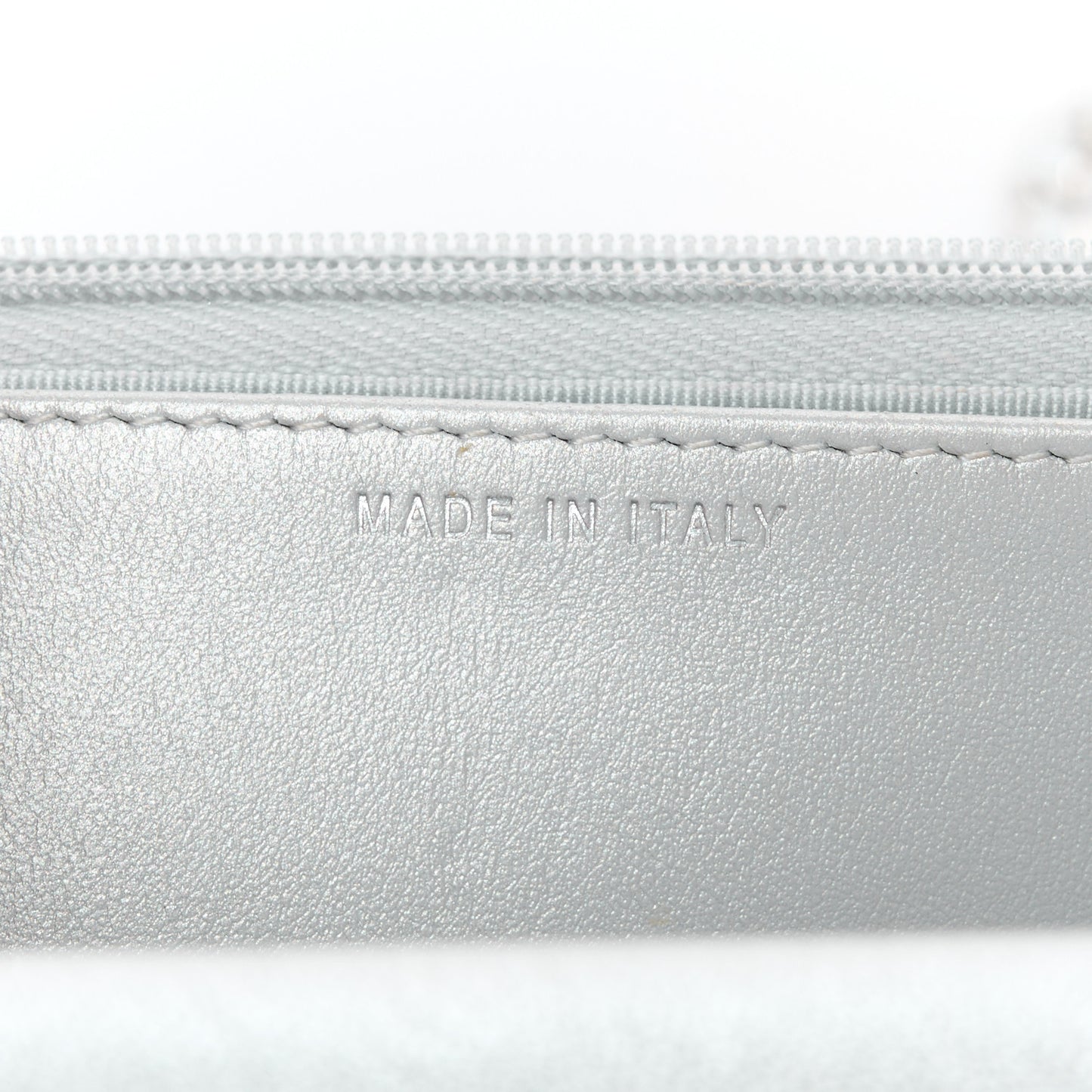 Metallic Lambskin Quilted Wallet On Chain WOC Silver