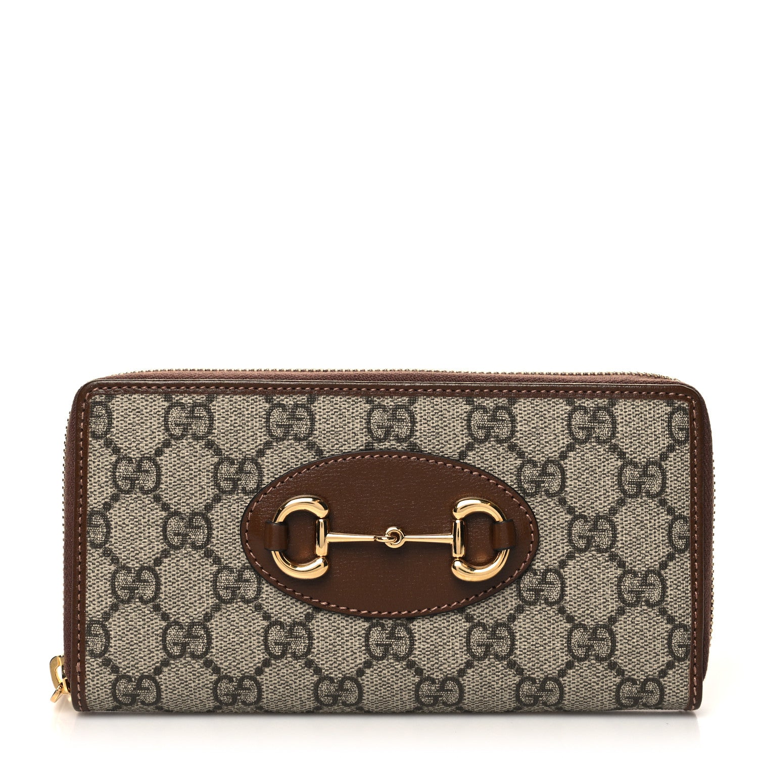 Gucci GG Supreme Monogram Azalea Calfskin Horsebit 1955 Zip Around Wallet Beige Ebony Brown Sugar 1 of 8