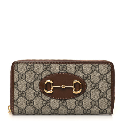 Gucci GG Supreme Monogram Azalea Calfskin Horsebit 1955 Zip Around Wallet Beige Ebony Brown Sugar 1 of 8