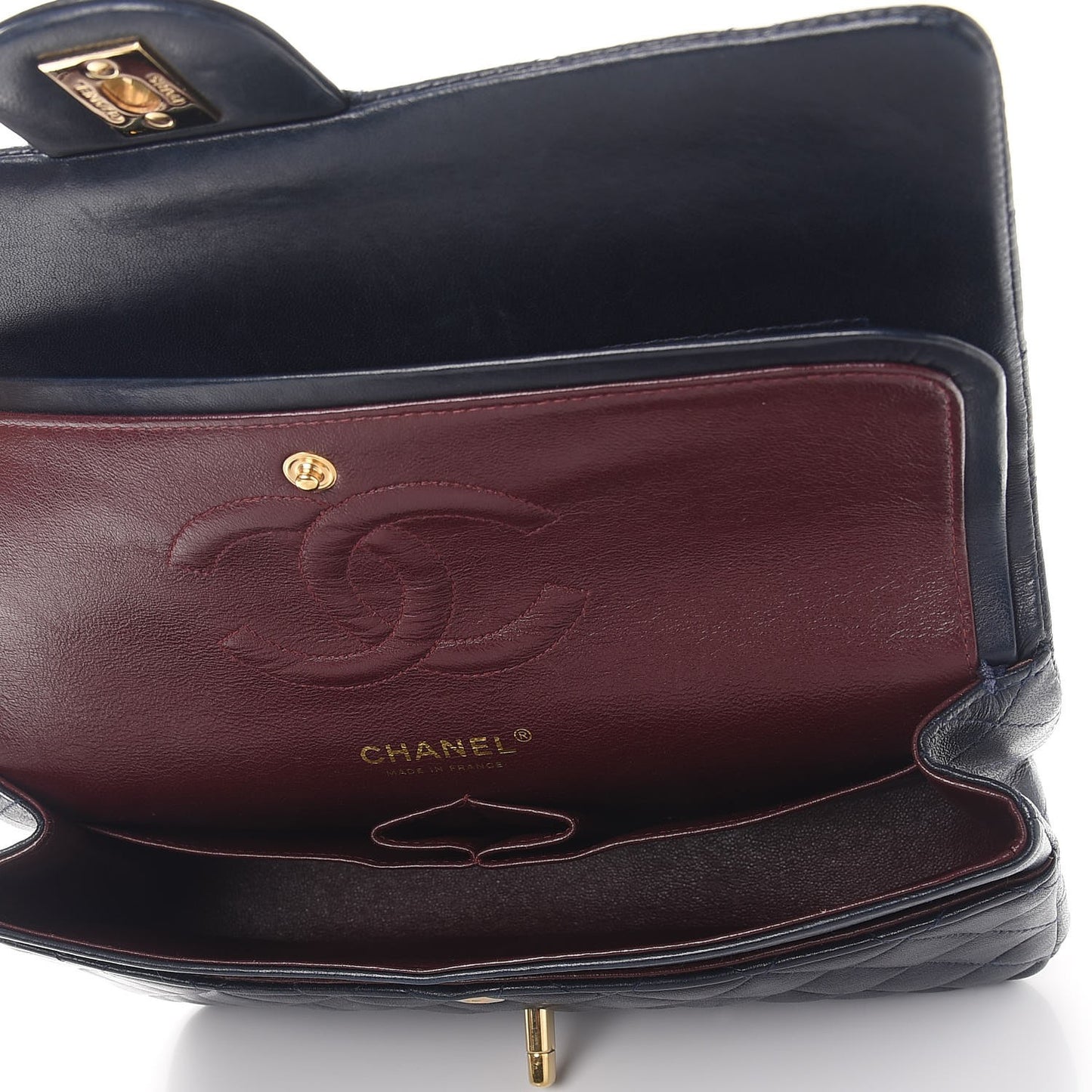 Lambskin Quilted Medium Double Flap Navy