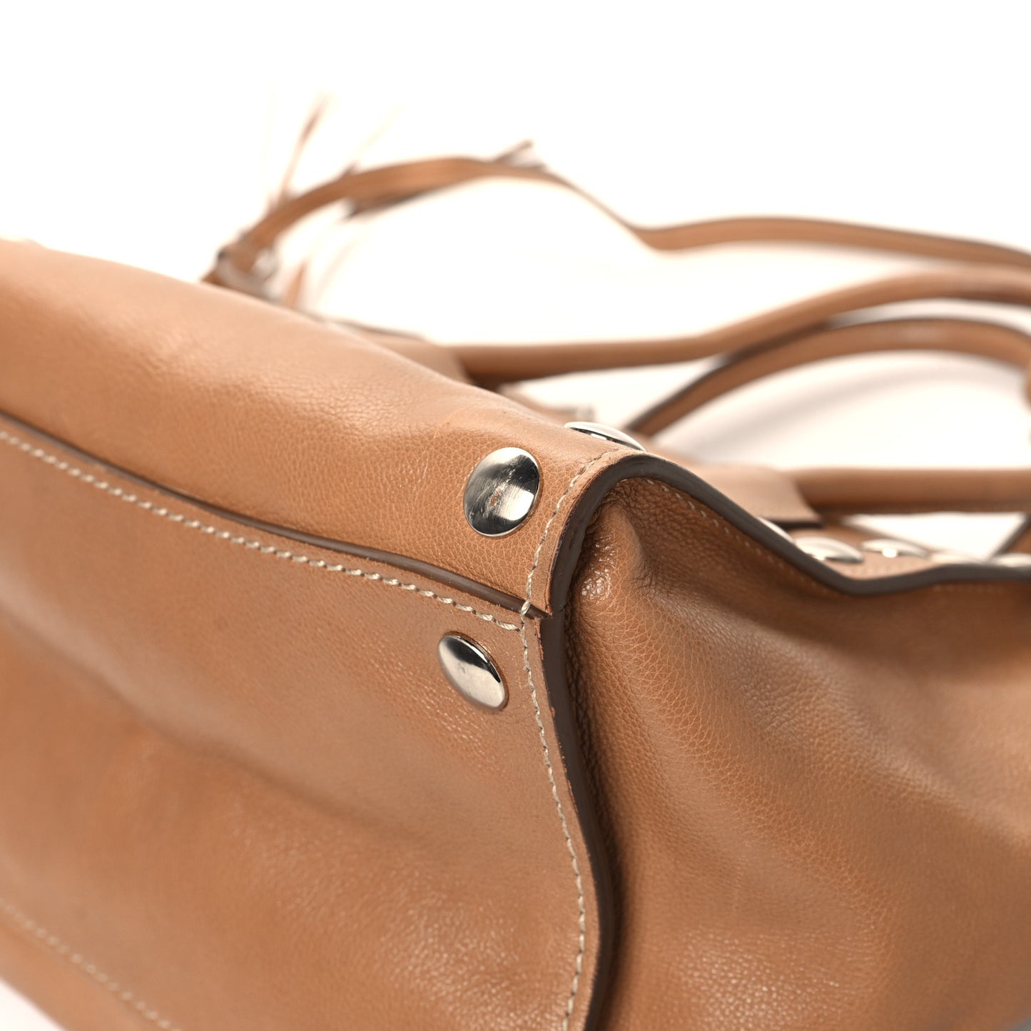 Glace Calf Studded Twin Pocket Tote Caramel