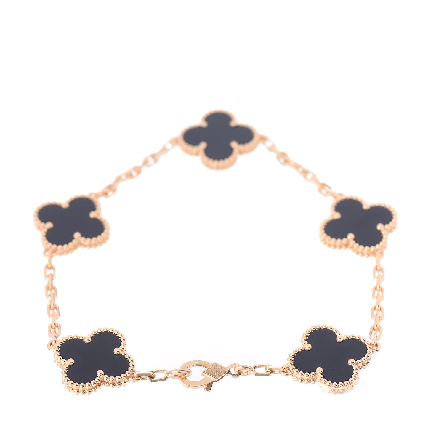 18K Yellow Gold Black Onyx 5 Motifs Vintage Alhambra Bracelet