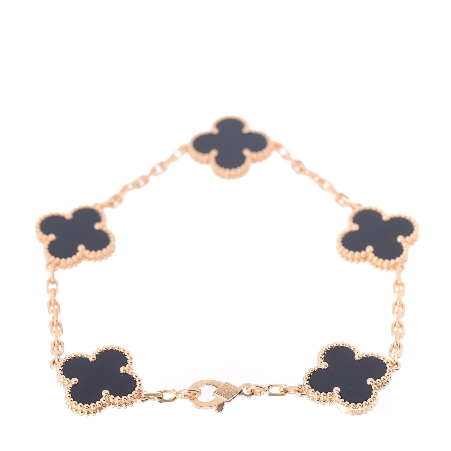 Van Cleef & Arpels 18K Yellow Gold Black Onyx 5 Motifs Vintage Alhambra Bracelet 3 of 5