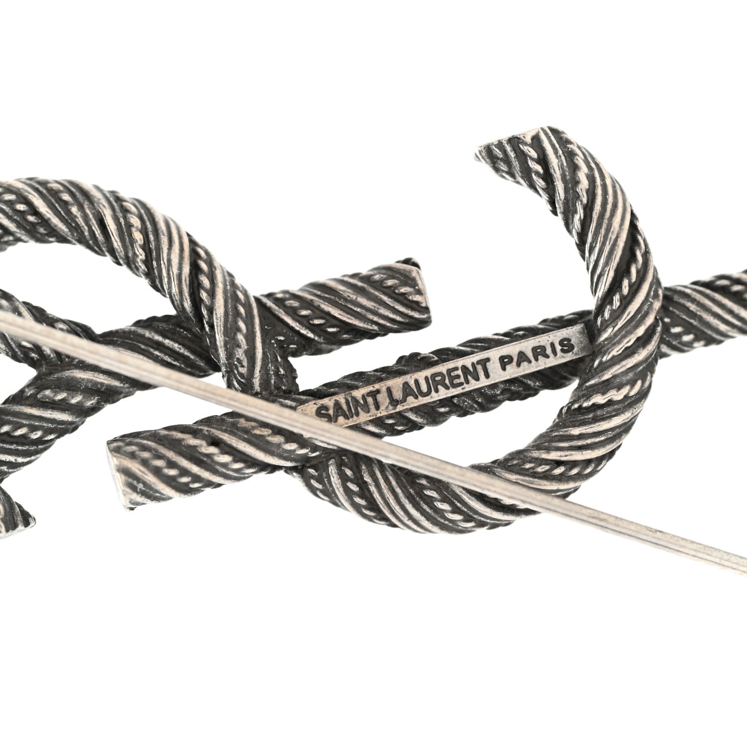 Saint Laurent Brass Cassandre Opyum YSL Twisted Brooch Silver 3 of 4