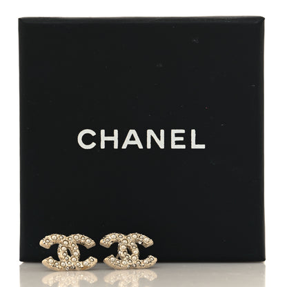 Chanel Pearl Crystal CC Earrings Light Gold 5 of 5