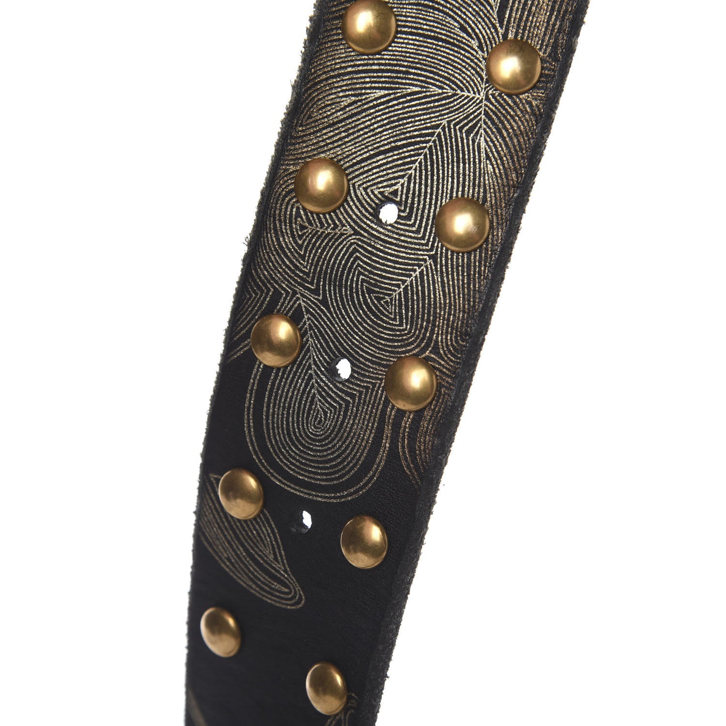 Calfskin Leaf Print Studded Double G 40mm Belt 95 38 Black Gold