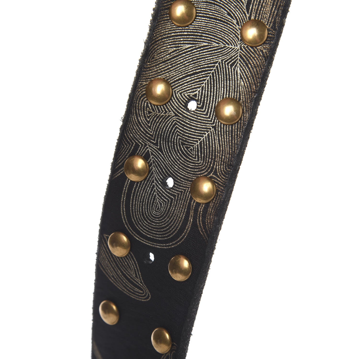 Gucci Calfskin Leaf Print Studded Double G 40mm Belt 95 38 Black Gold 4 of 5