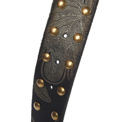 Gucci Calfskin Leaf Print Studded Double G 40mm Belt 95 38 Black Gold 4 of 5