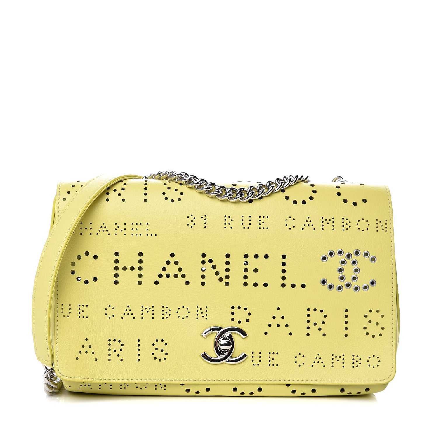 Calfskin Tweed Piercing Light Flap Bag Yellow White Green