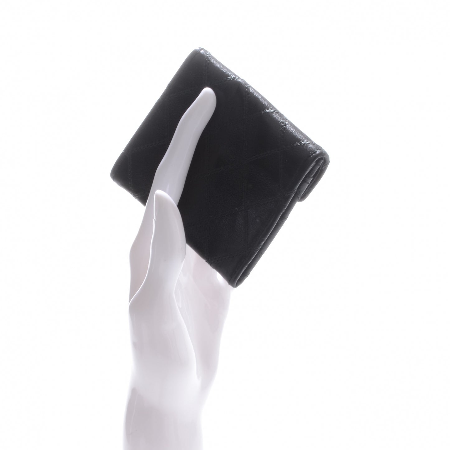 Calfskin Diamond Stitched CC Card Holder Black