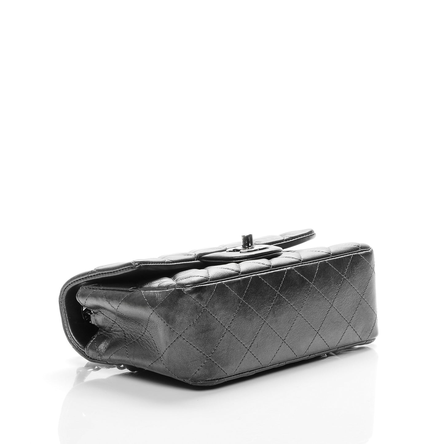 Metallic Calfskin Quilted Mini Rectangular Flap Charcoal Grey