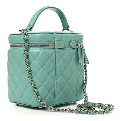 Chanel Caviar Quilted Small Top Handle Vanity Case With Chain Light Blue 3 of 10
