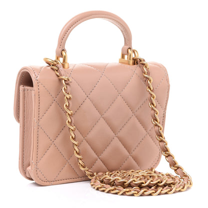 Chanel Lambskin Quilted Top Handle Flap Coin Purse With Chain Beige 3 of 9
