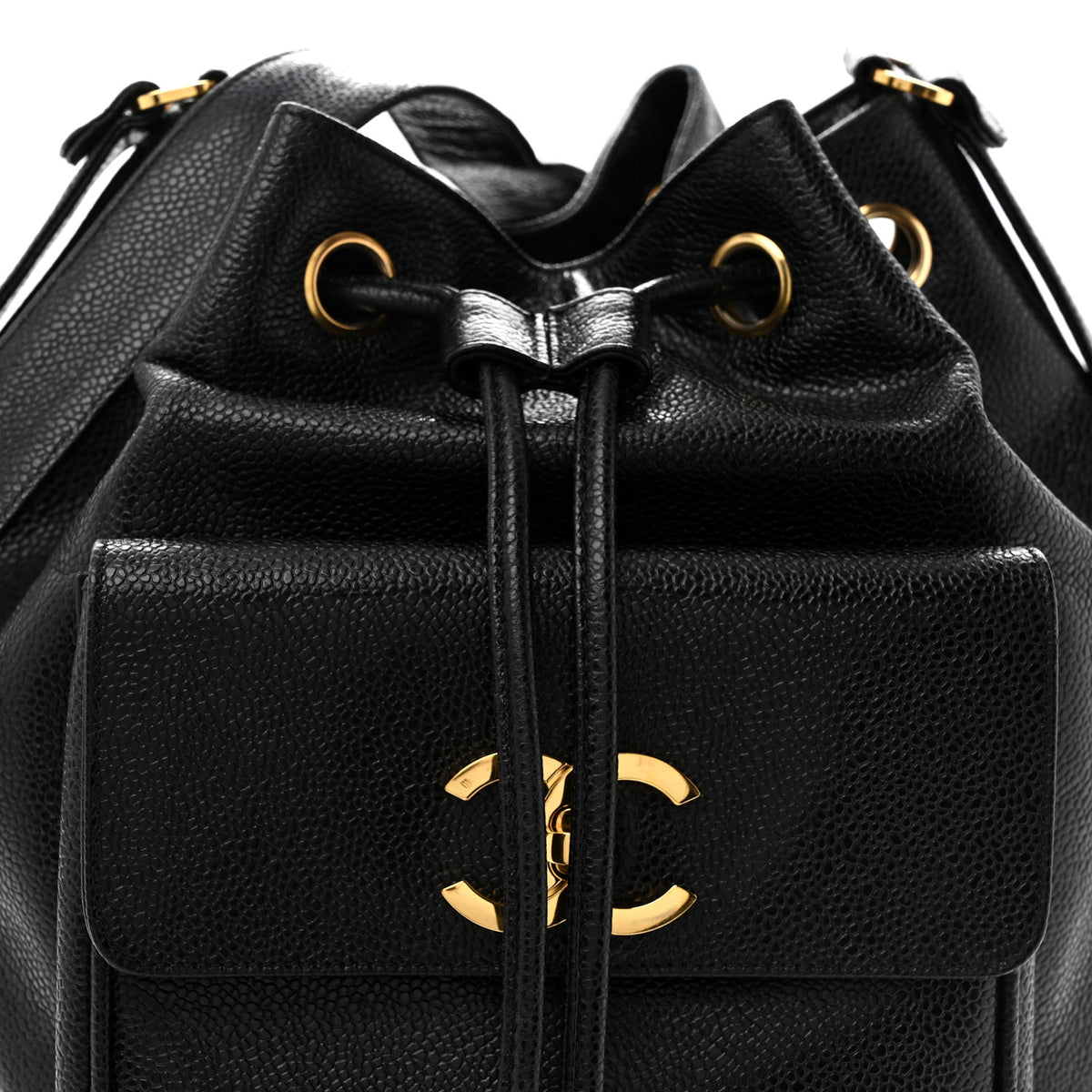 Caviar CC Drawstring Shoulder Bag Black