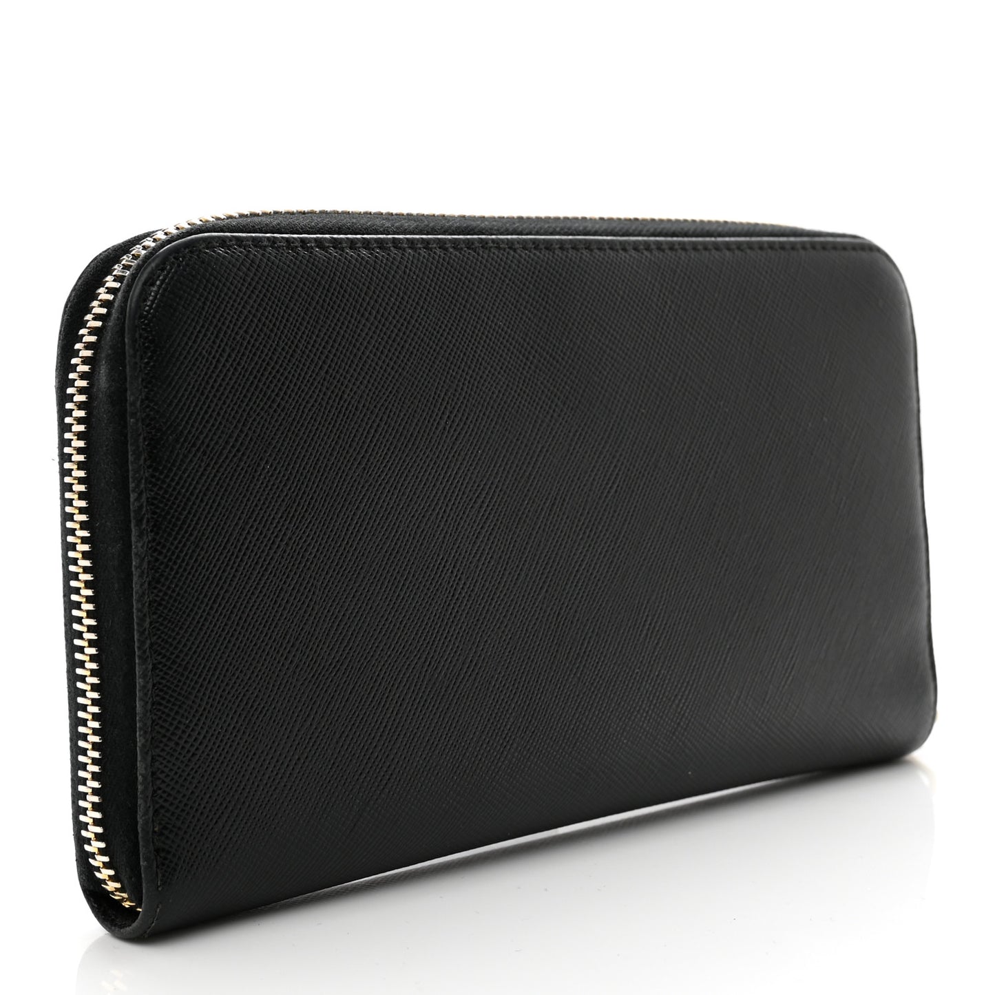 Saffiano Triangle Zip Around Wallet Black
