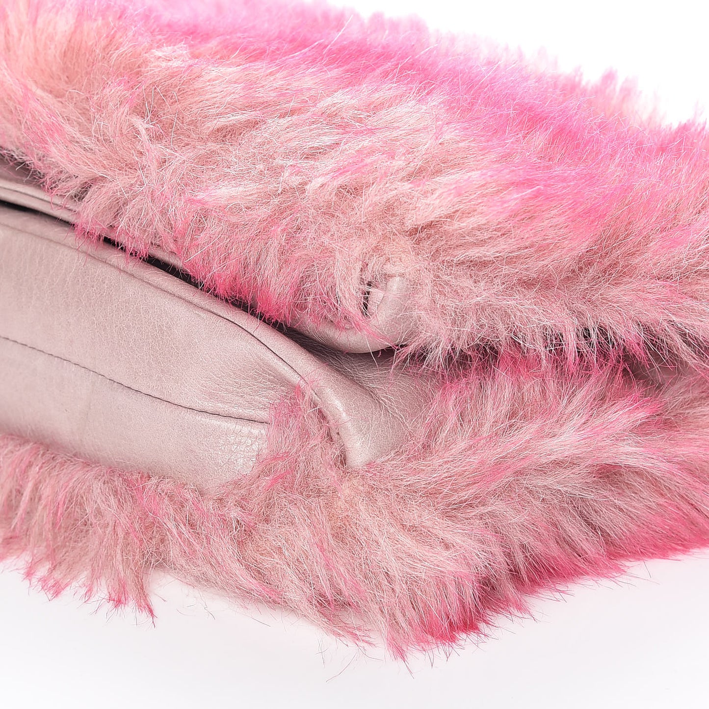Mink Faux Fur Crystal Flap Clutch Pink