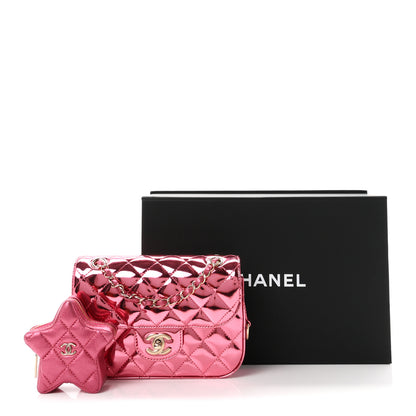 Chanel Mirror Calfskin Metallic Lambskin Quilted Hollywood Boulevard Mini Flap With Star Coin Purse Pink 12 of 12