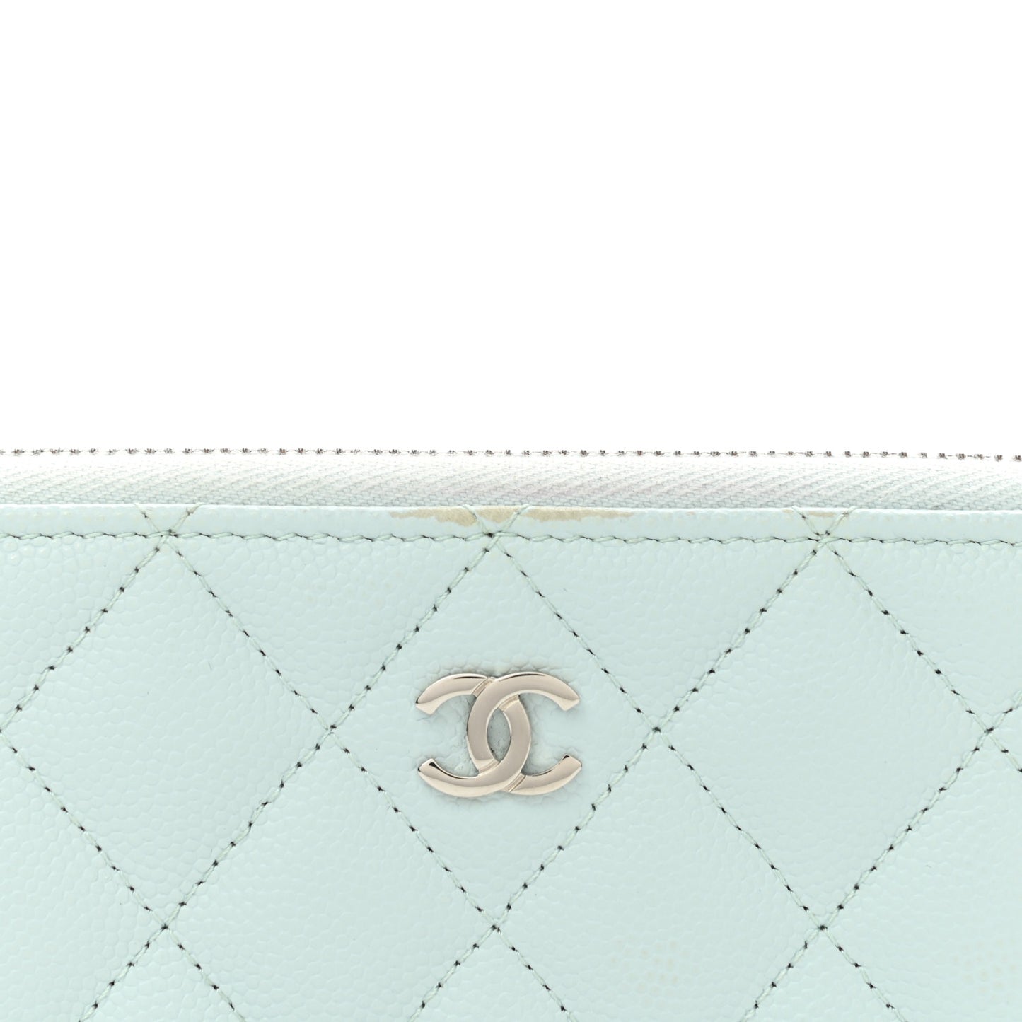Caviar Quilted Large Gusset Zip Around Wallet Light Blue