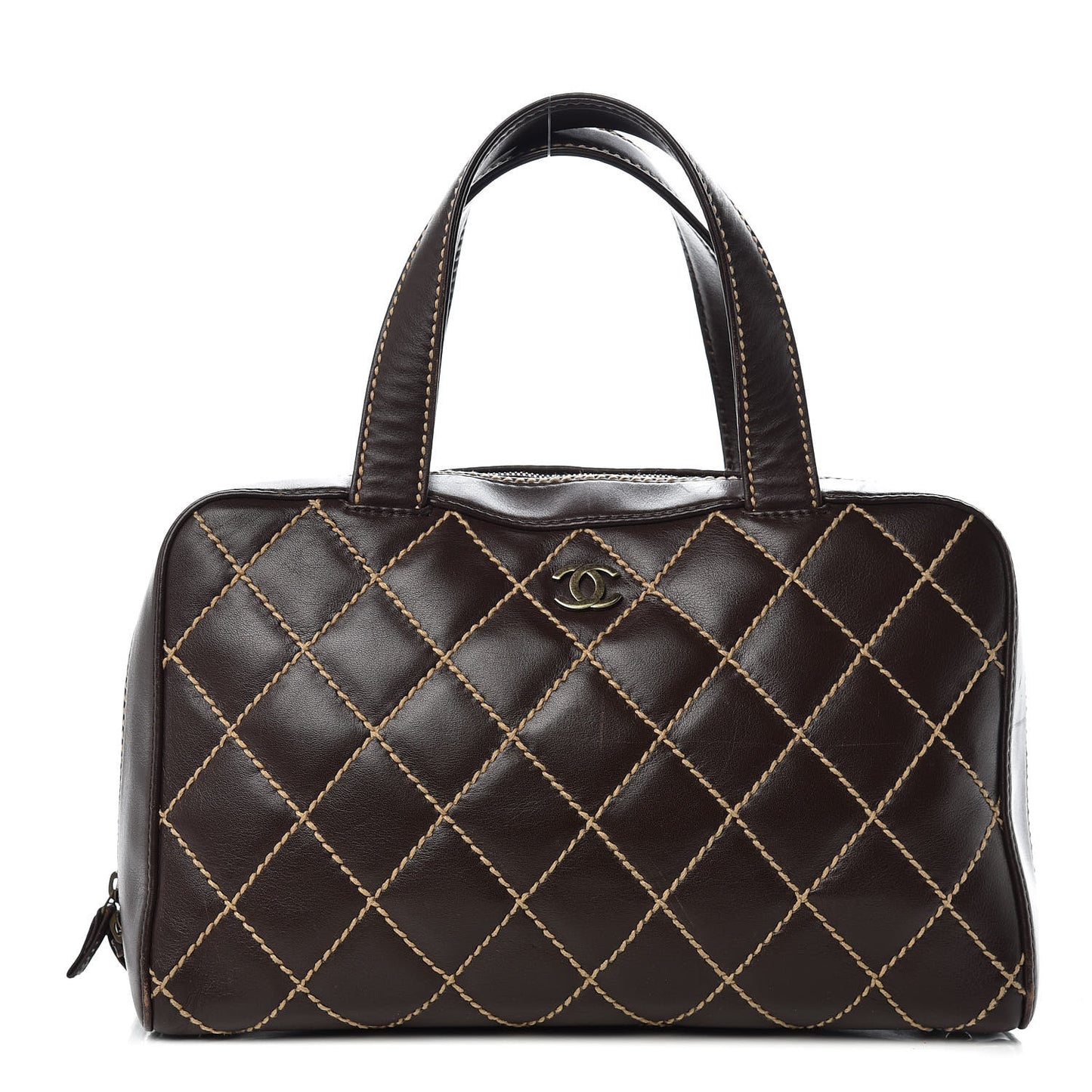 Calfskin Wild Stitch Top Handle Bag Brown