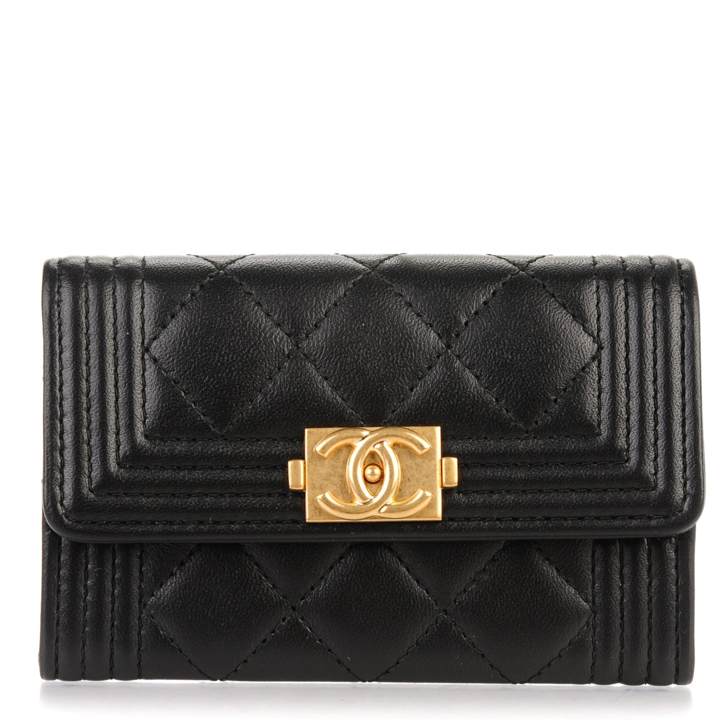 Lambskin Quilted Boy Card Holder Wallet Black