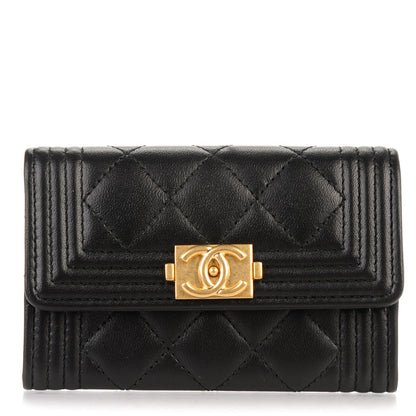 Chanel Lambskin Quilted Boy Card Holder Wallet Black 1 of 8