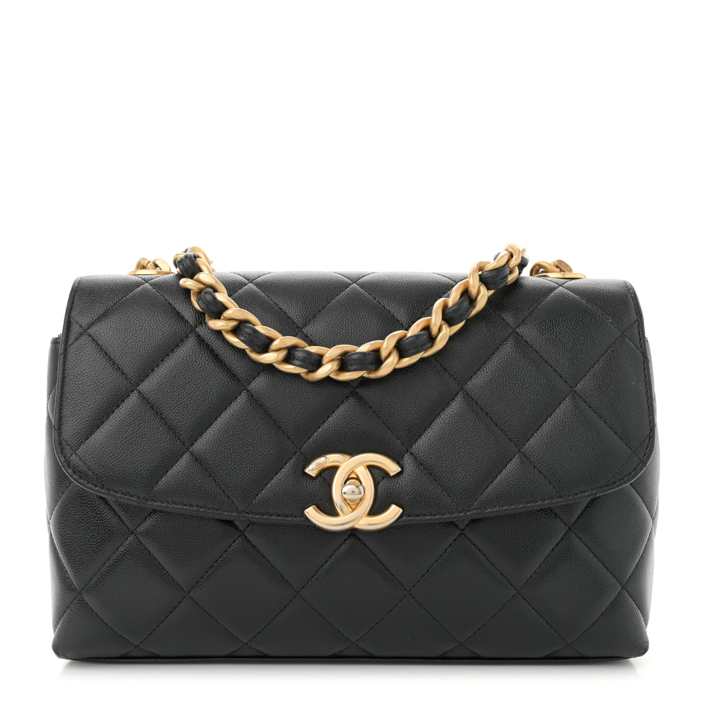Shiny Caviar Quilted Small Flap Bag Black