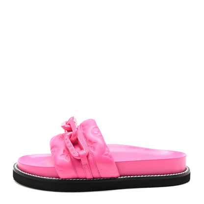 Louis Vuitton Calfskin Embossed Monogram Sunset Flat Comfort Mule 40 Rose Pop 1 of 8