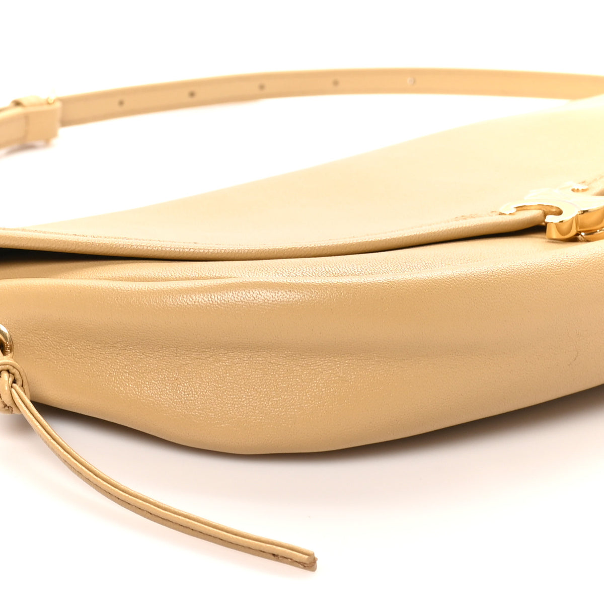 Shiny Lambskin Soft Triomphe Little Half Moon Bag Sandcastle