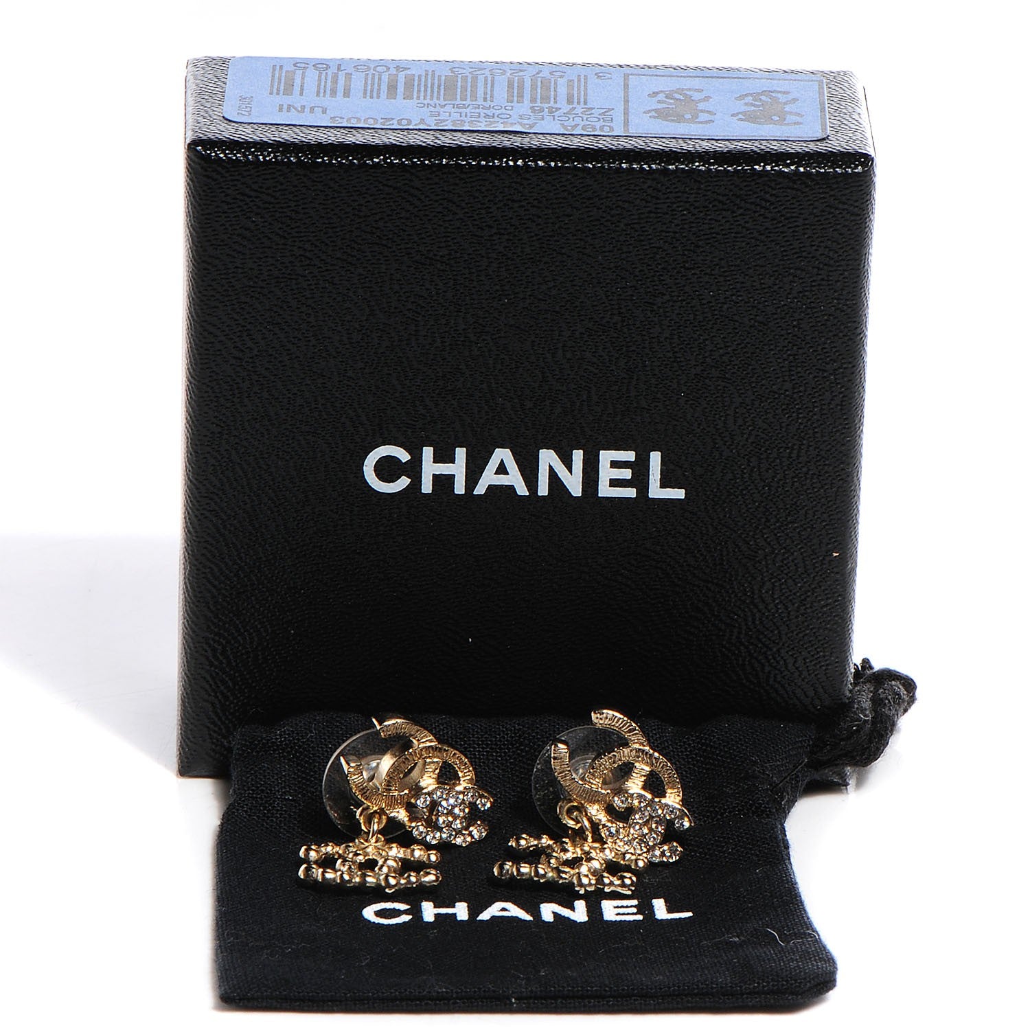 Chanel Crystal CC Drop Earrings Gold 3 of 5