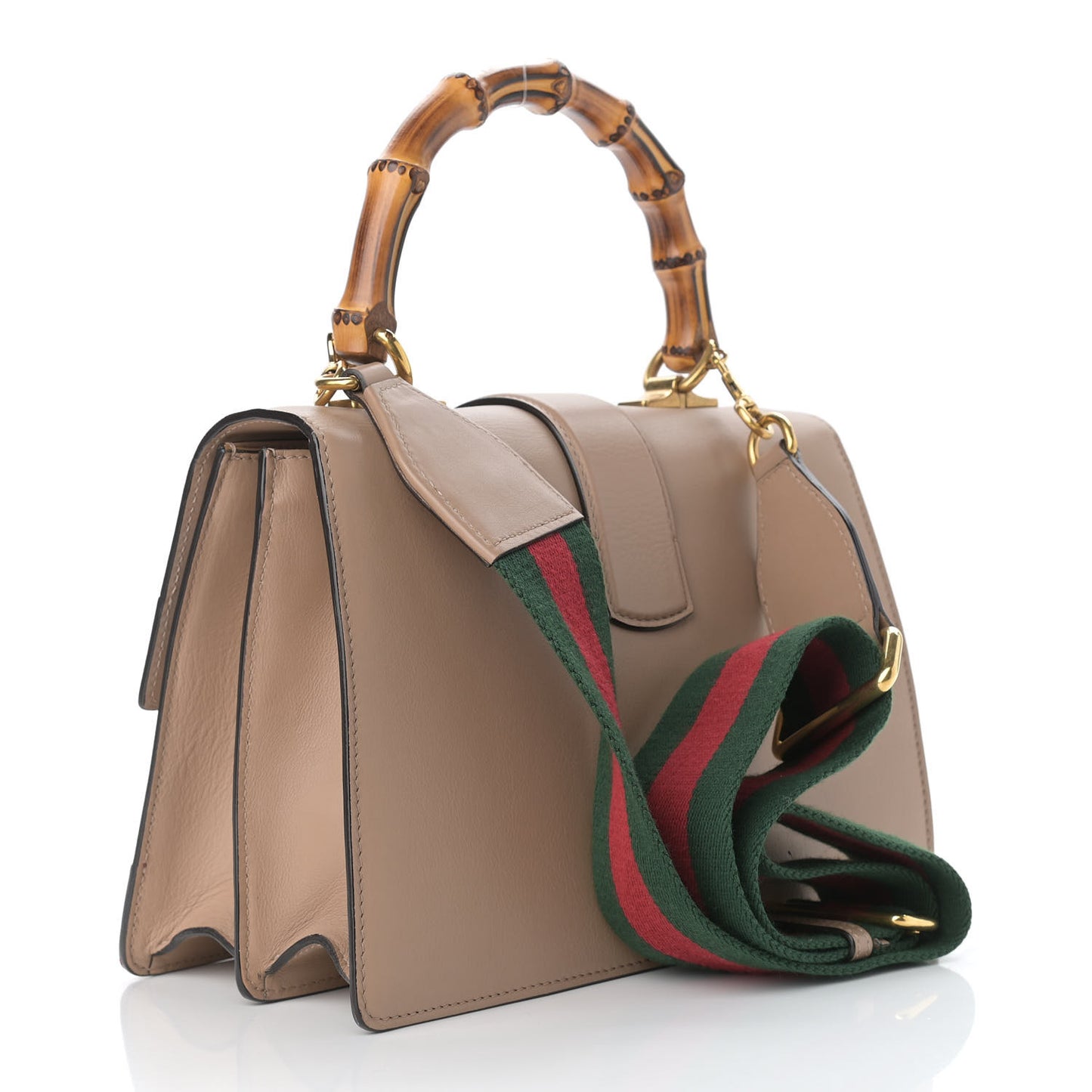 Calfskin Bamboo Web Medium Dionysus Top Handle Bag Camelia Bright Evergreen Hibiscus Red