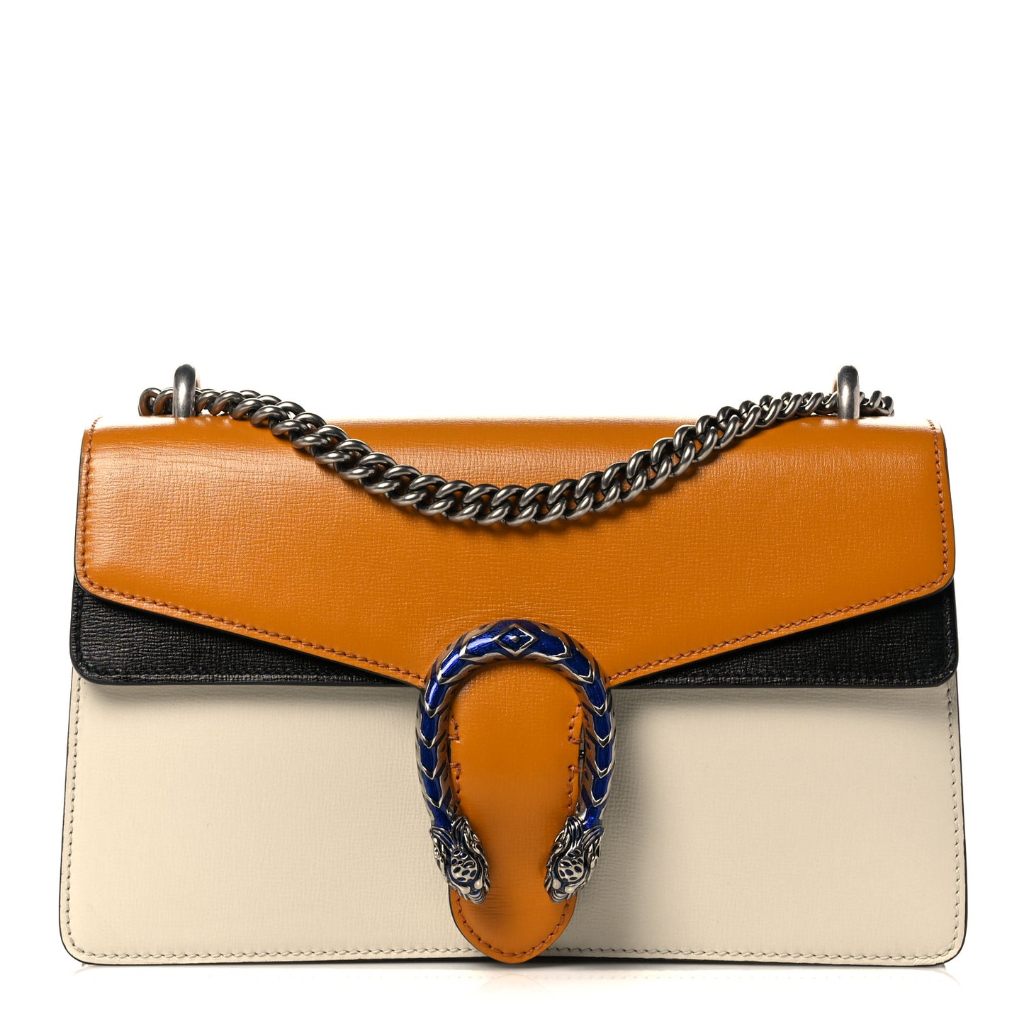 Azalea Calfskin Enamel Tri-Color Small Dionysus Shoulder Bag Mystic White Sun Oil Black Electric Blue