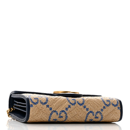 Gucci Raffia GG Monogram Matelasse GG Marmont Chain Wallet Mystic White Royale Natural 4 of 9