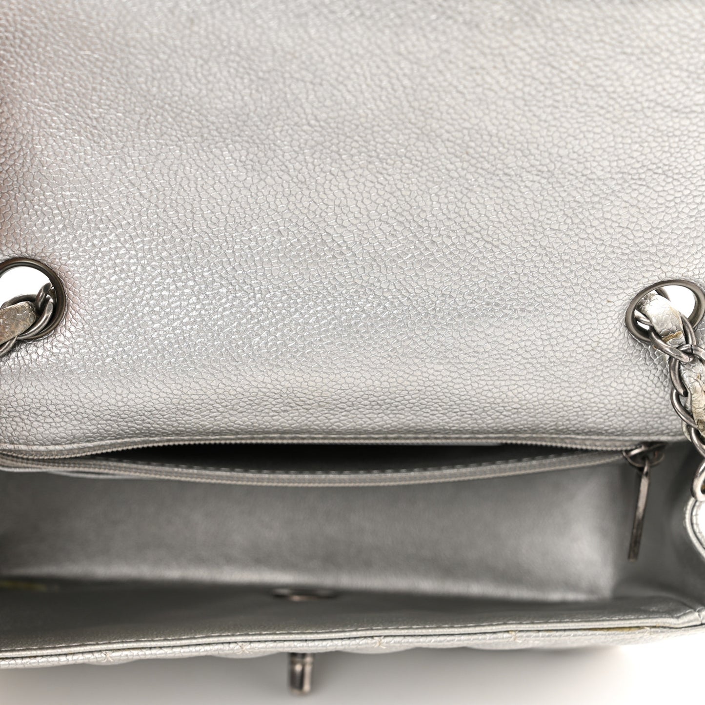 Metallic Caviar Quilted Mini Rectangular Flap Silver