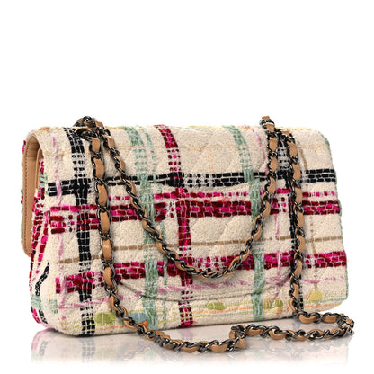 Chanel Tweed Quilted Medium Double Flap Beige Pink 3 of 11