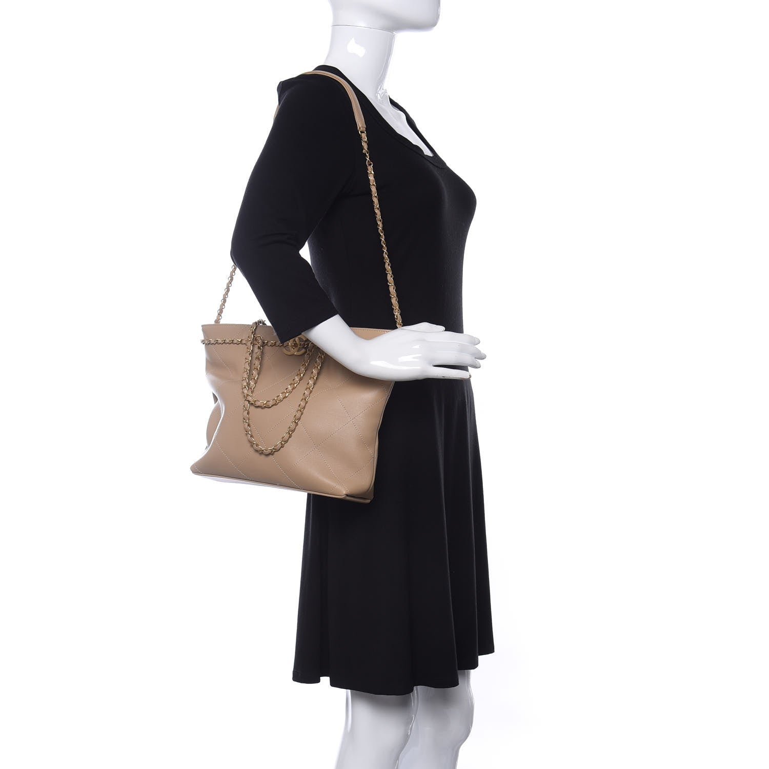 Chanel Calfskin Stitched Small Shopping Tote Dark Beige 2 of 11