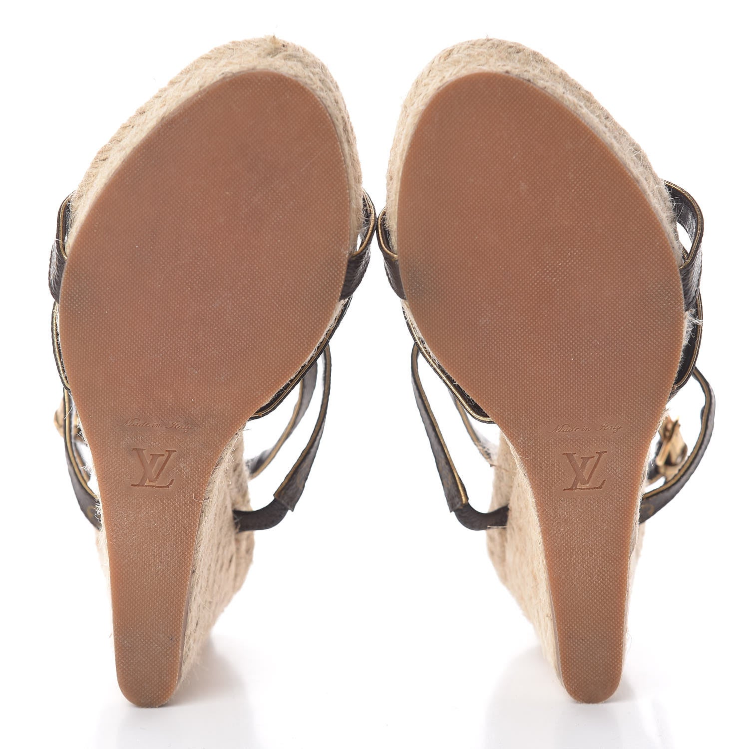 Louis Vuitton Monogram Metallic Bahamas T-Strap Espadrille Wedge Sandals 37 Brown 5 of 10