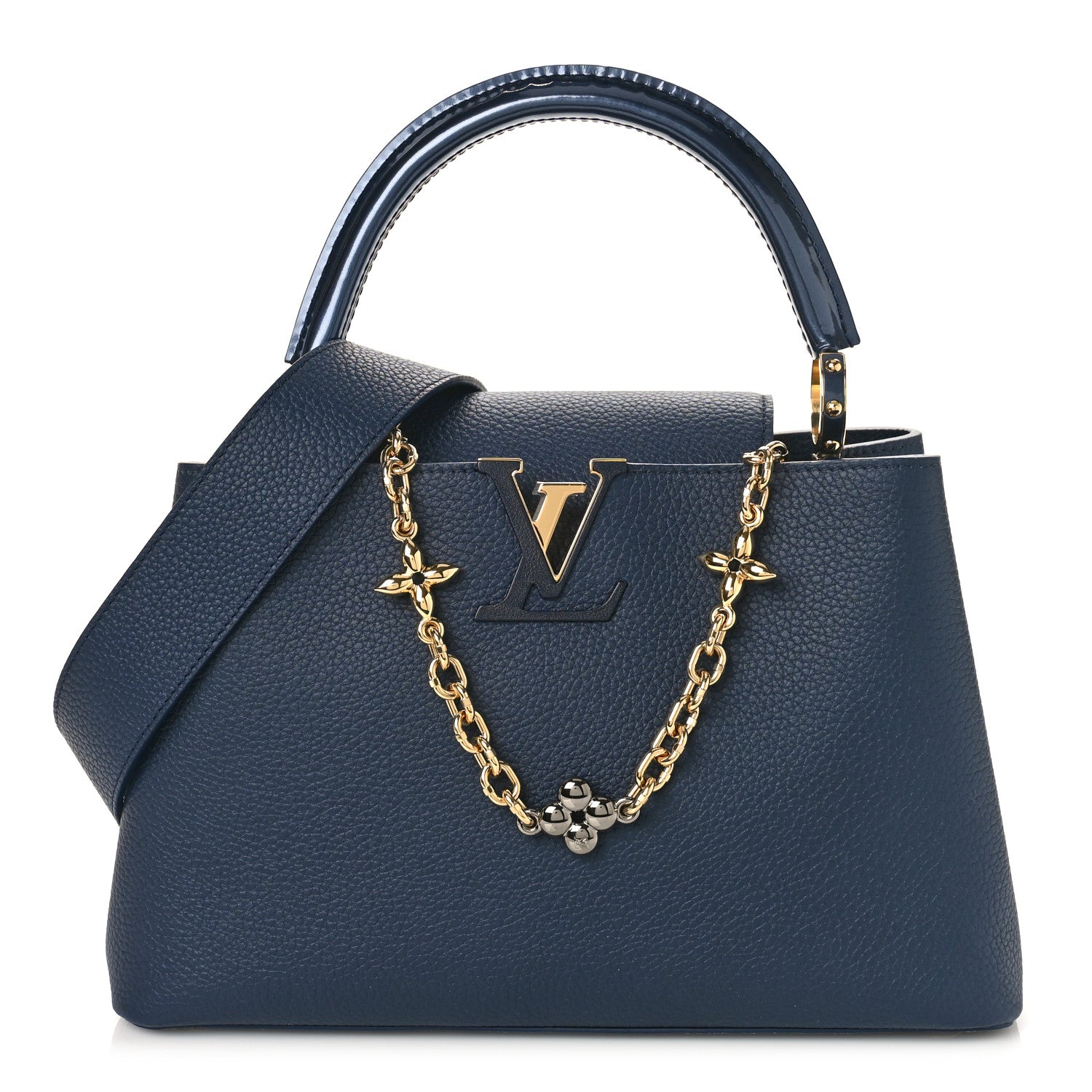 Louis Vuitton Taurillon Flower Chain Capucines MM Navy 1 of 9