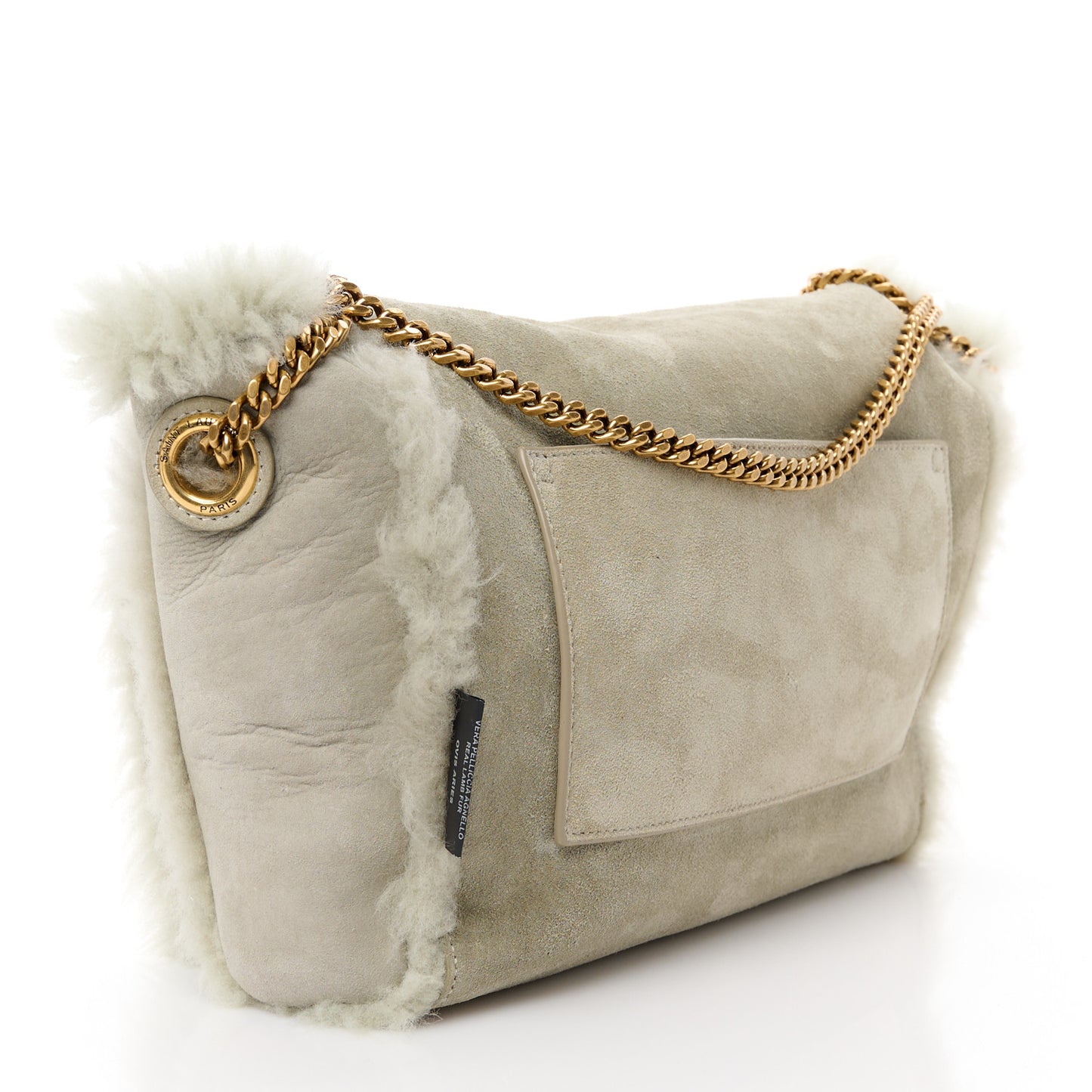Shearling Calfskin Medium Reversible Monogram Kate Satchel Grey