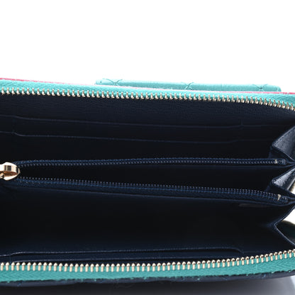 Chanel Goatskin Quilted Tri-Color In & Out Zip Around Wallet Navy Turquoise Pink 4 of 4