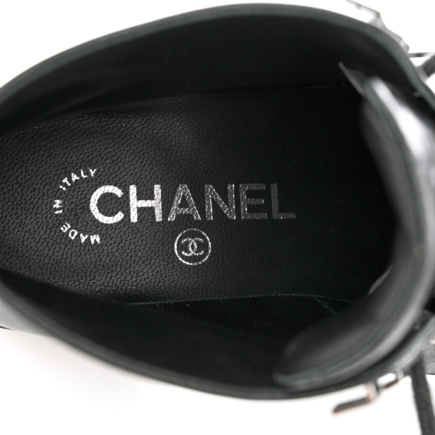 Chanel Iridescent Calfskin Patent Cap Toe Combat Boots 36.5 Black 7 of 10