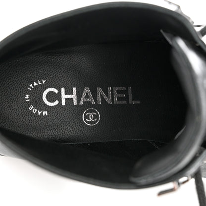 Chanel Iridescent Calfskin Patent Cap Toe Combat Boots 36.5 Black 7 of 10