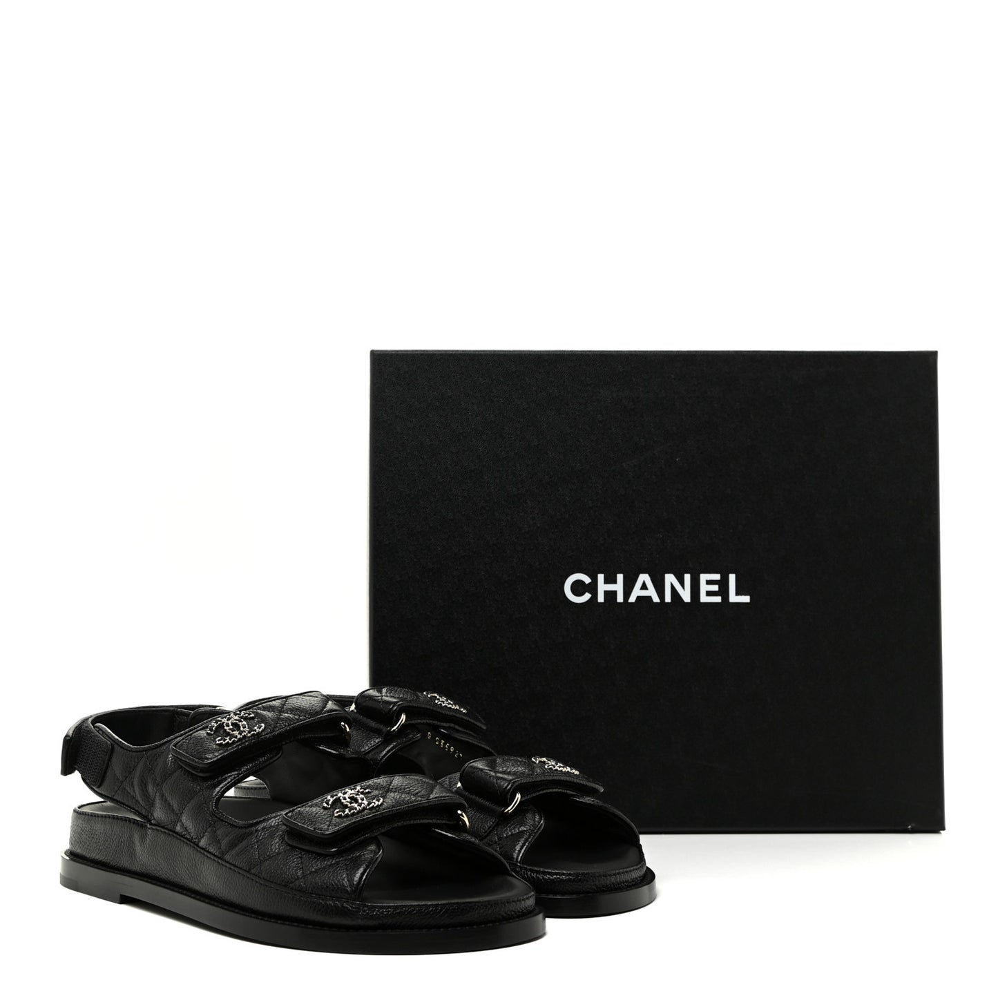 Grained Calfskin Velcro Dad Sandals 37.5 Black