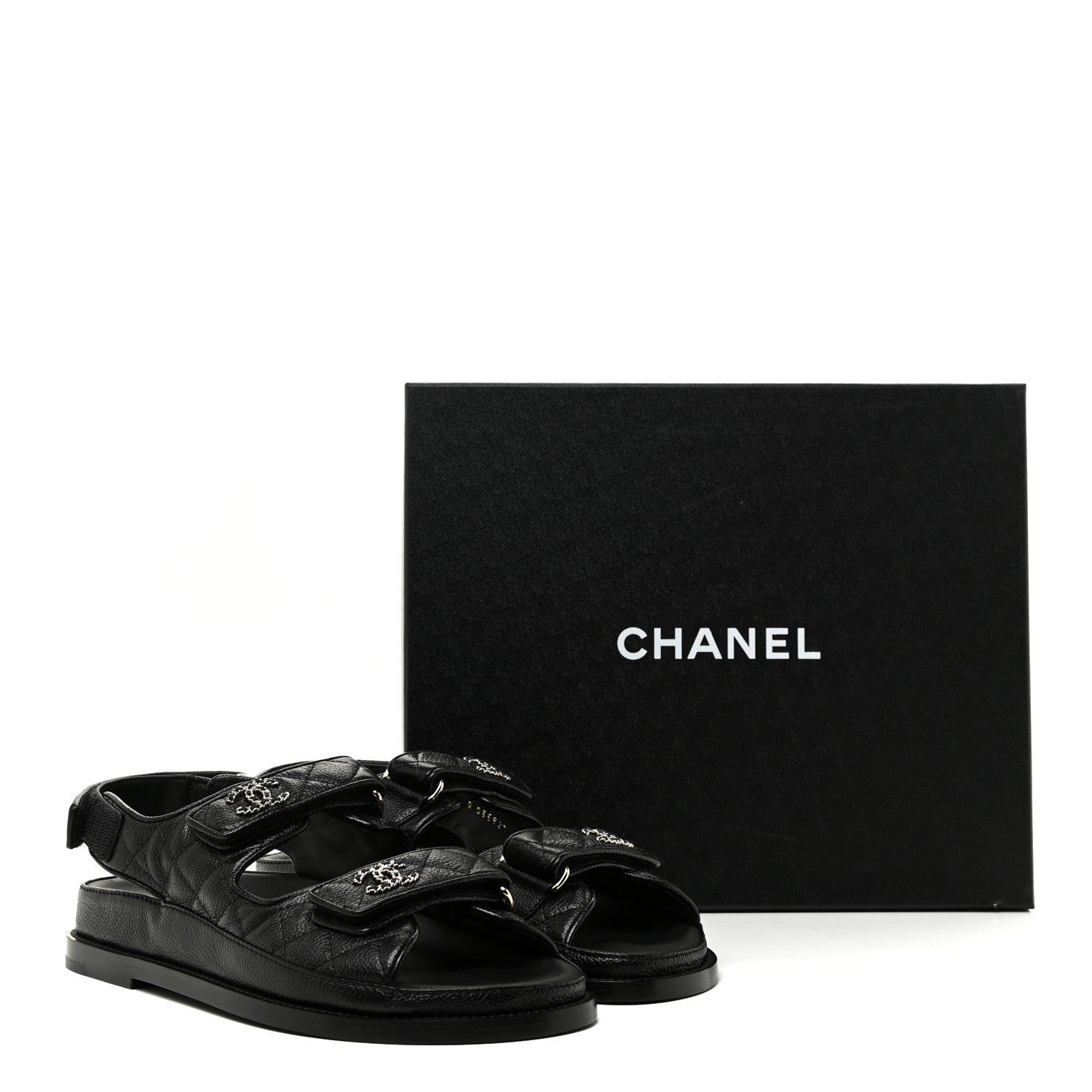 Chanel Grained Calfskin Velcro Dad Sandals 37.5 Black 11 of 11