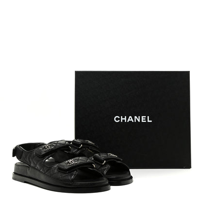 Chanel Grained Calfskin Velcro Dad Sandals 37.5 Black 11 of 11