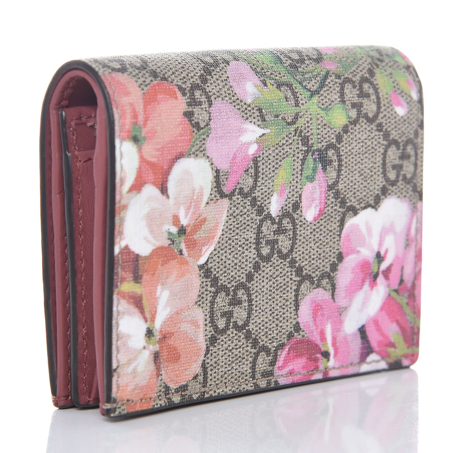 GG Supreme Monogram Blooms Card Case Wallet Beige Multicolor Dry Rose