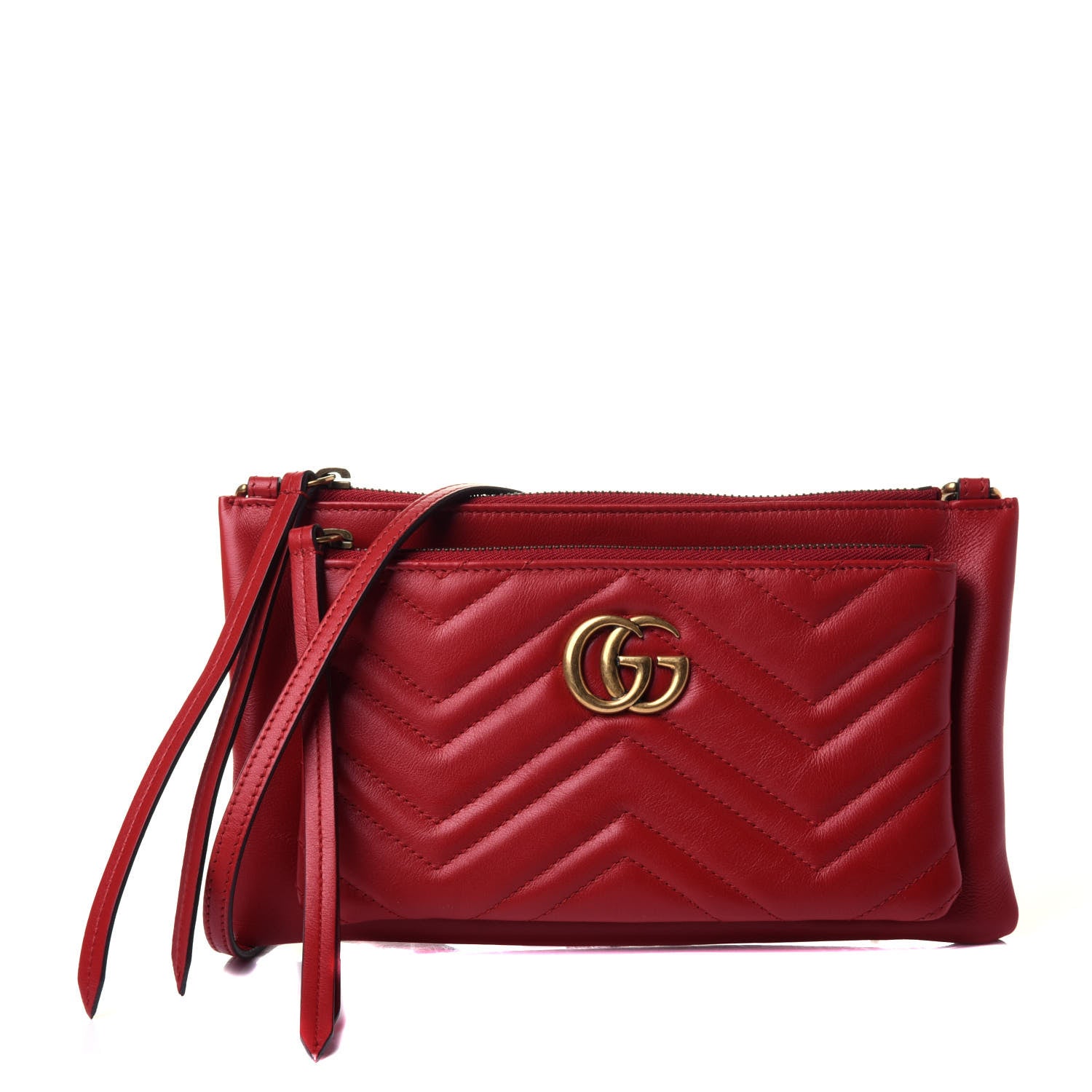 Gucci Calfskin Matelasse Small GG Marmont Double Zip Shoulder Bag Hibiscus Red 1 of 4