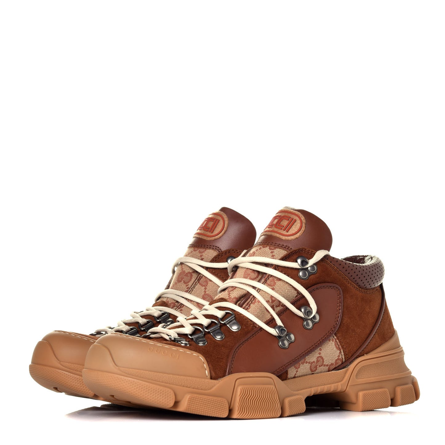 X SEGA Suede Calfskin GG Monogram Mens Flashtrek Sneakers 9 New Cuir Beige Ruggine