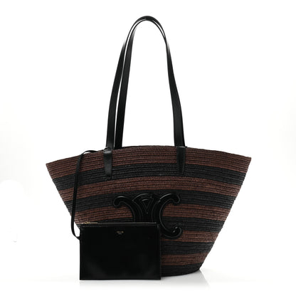 Celine Raffia Striped Calfskin Triomphe Couffin Panier Black Brown 3 of 12